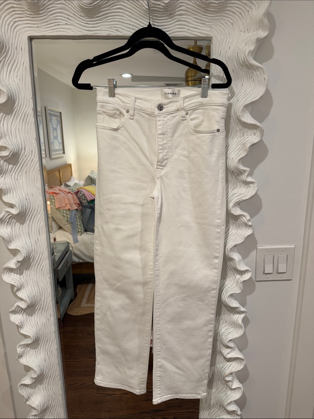 Frame Denim Off-White High-Rise Straight-Leg Jeans- Size 27- worn once
